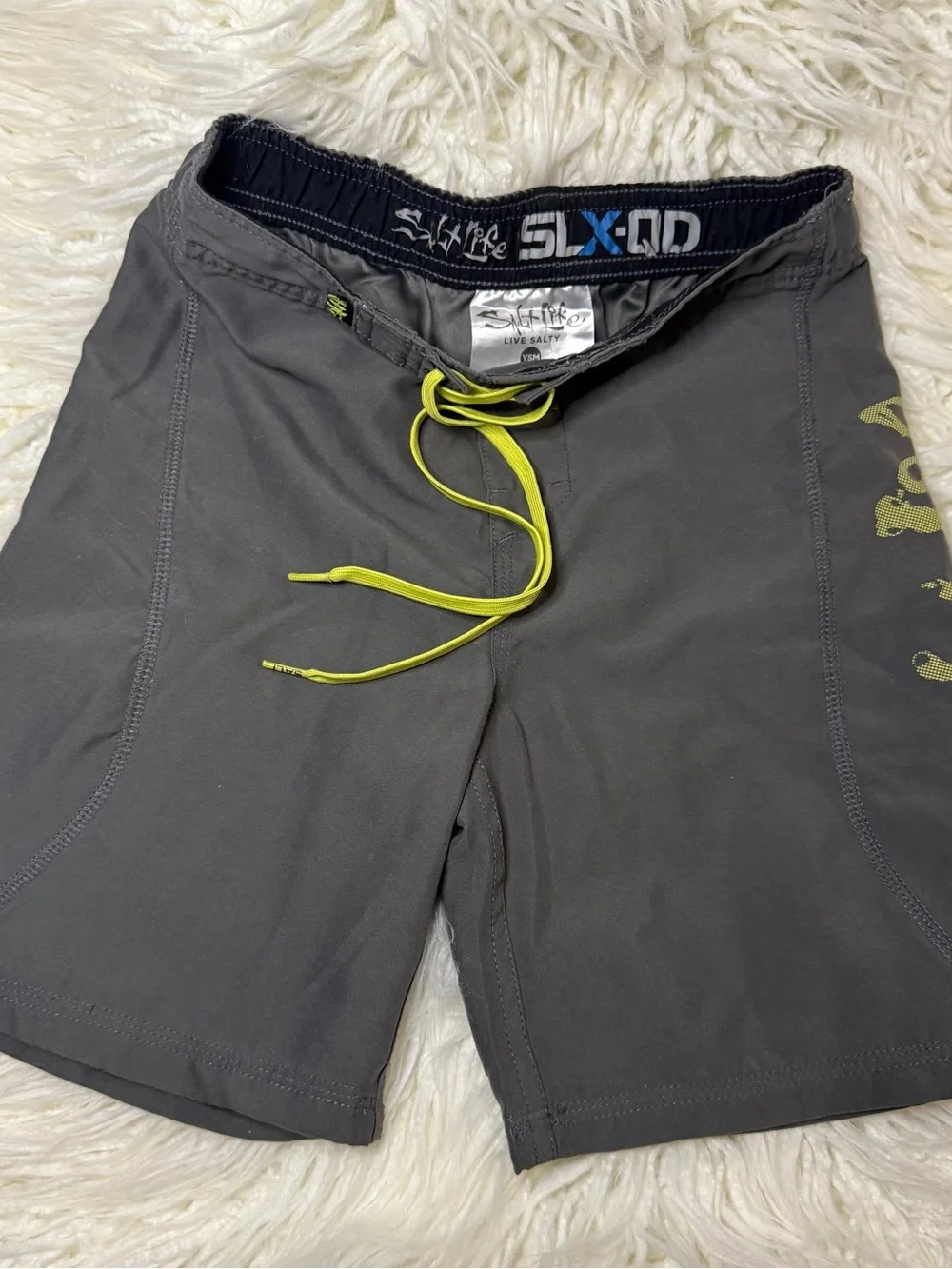 Salt Life Youth S Gray Board Shorts with Lime Drawstring